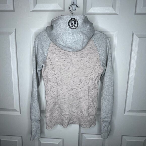 Lululemon Scuba Full Zip Hoodie Size 4 Pink Gray Big embroidered logo on hood. - Picture 3 of 8